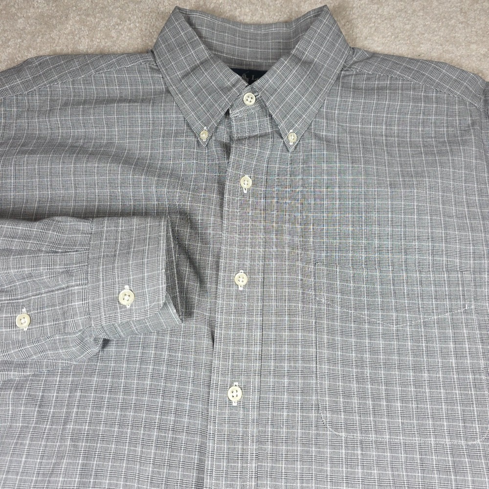 Ralph Lauren Shirt Mens XL Gray Plaid Button Down Custom Fit Fine Two-Ply 80's